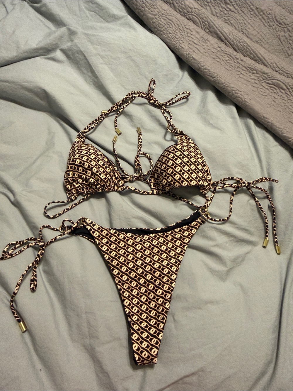 Monday Swimwear Brown Hanalei Tie-Side Bikini geo lynx